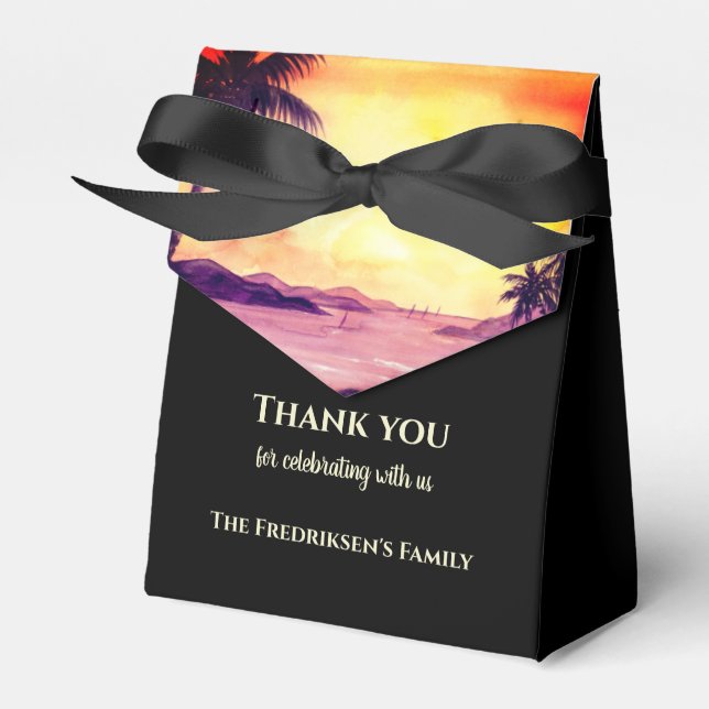 Housewarming New Home Sunset in Tropics Watercolor Favour Box (Front Side)