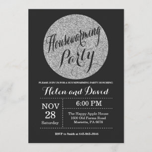 Housewarming Party Black Silver Glitter Invitation