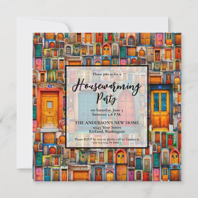 Housewarming Party Doors Collage Orange Blue  Invitation (Front)
