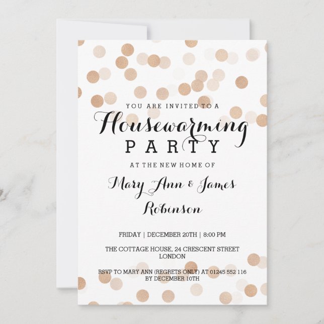 Housewarming Party Faux Copper Foil Glitter Lights Invitation (Front)