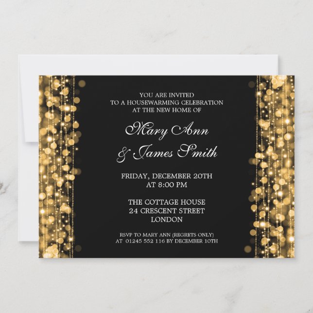 Housewarming Party Gold Lights & Sparkles Invitation (Front)