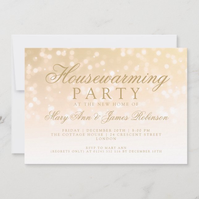 Housewarming Party Gold Sparkle Lights Invitation (Front)