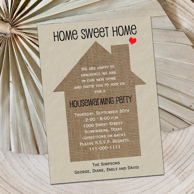 Housewarming Party Invitation Burlap House (Creator Uploaded)