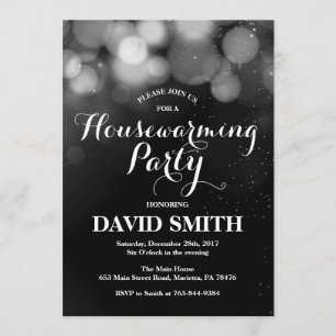 Housewarming Party Invitation Card Silver Glitter