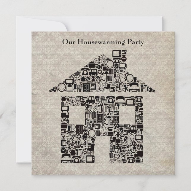 Housewarming Party Invitation - Damask Wallpaper (Front)