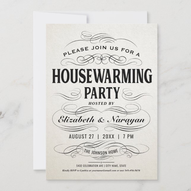 Housewarming Party Invitations Vintage Scrollwork (Front)