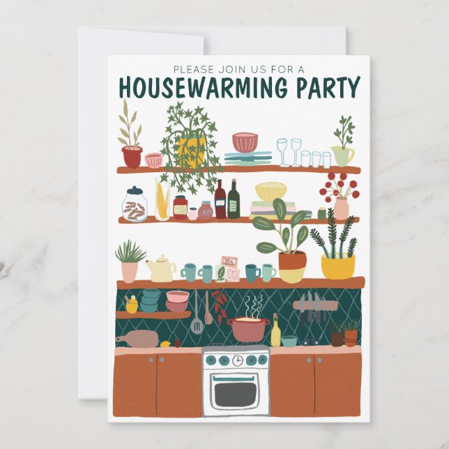 Housewarming Party Invite Cute Art Cosy Kitchen  (Front)