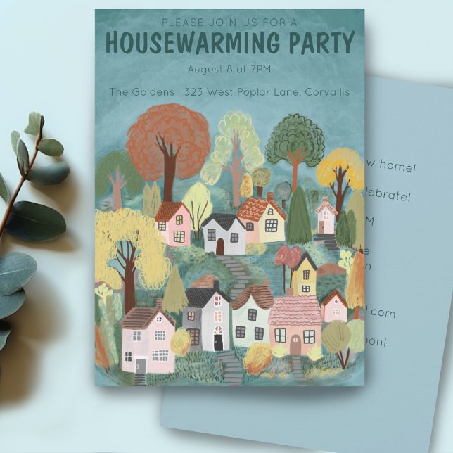 Housewarming Party Invite Cute Country Village Art (Housewarming Party Invite Cute Country Village Art
Custom Address Announcement Card)