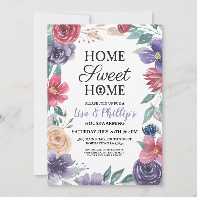 Housewarming Party Jewel Flowers Floral New Home Invitation (Front)