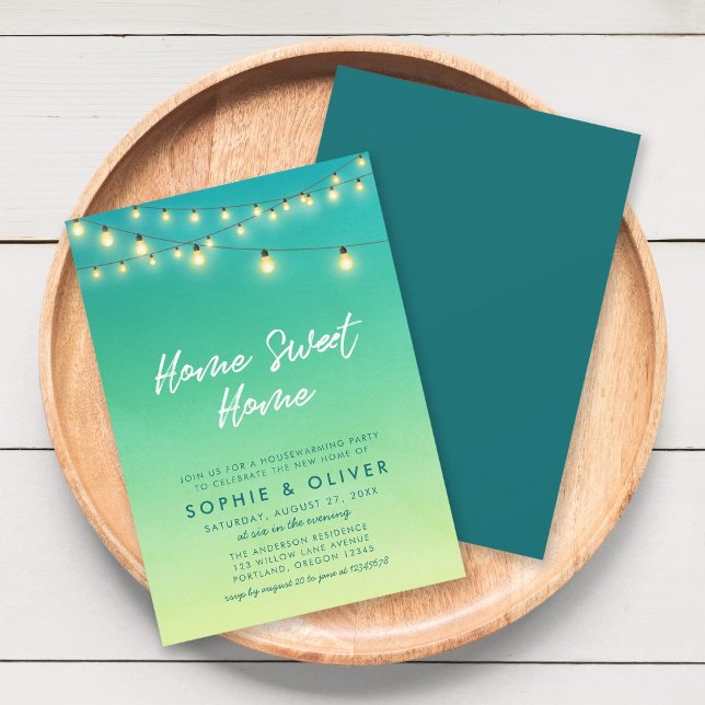 Housewarming Party Lights Watercolor Sea Glass Invitation (Creator Uploaded)