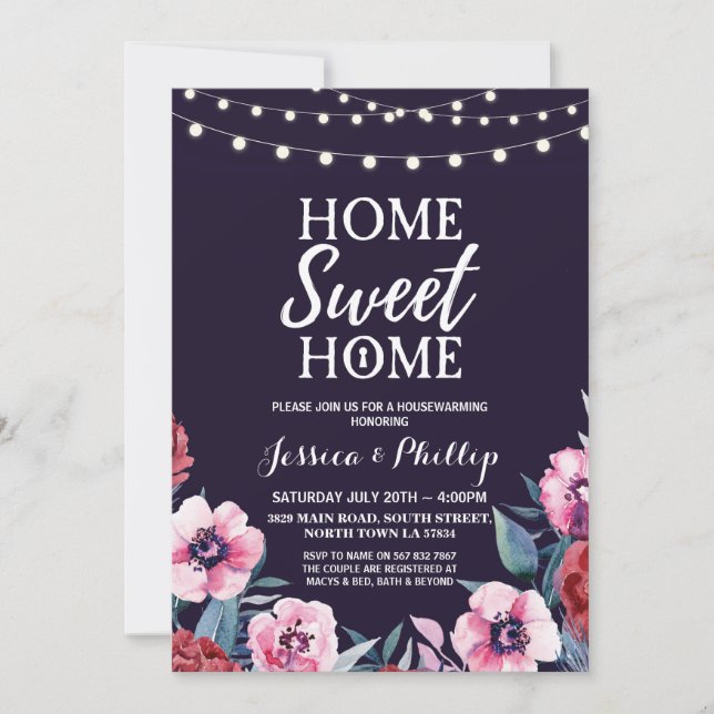 Housewarming Party Navy Pink New Home Invite (Front)