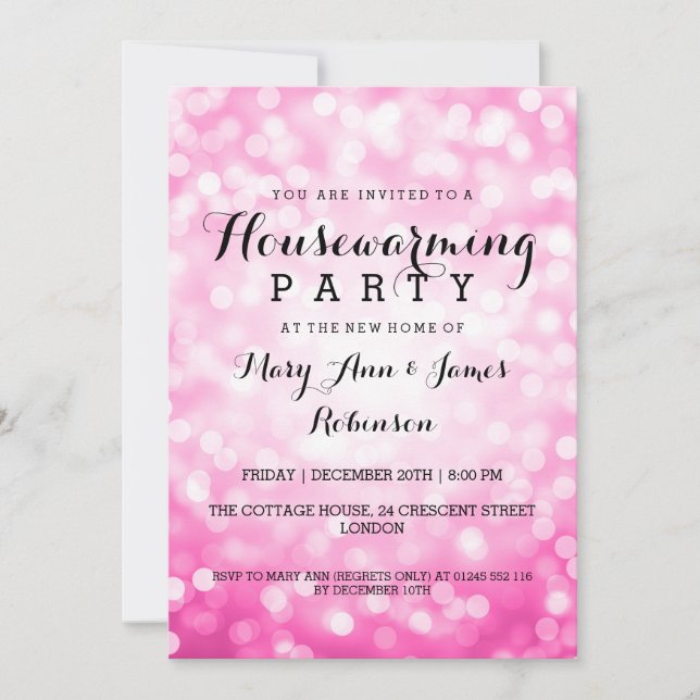 Housewarming Party Pink Glitter Lights Invitation (Front)
