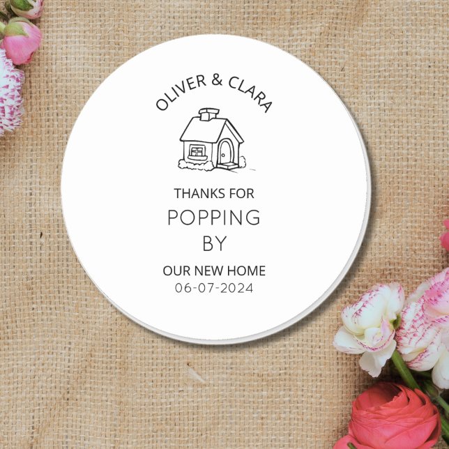 Housewarming Party thank you label Popcorn sticker (Housewarming party favor label sticker realtor open house new home owners return gits favour sticker)