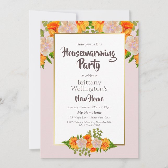Housewarming Pink and Orange Party Invitation (Front)