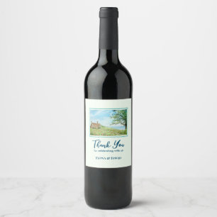 Housewarming Poppy Field Landscape Watercolor Wine Label