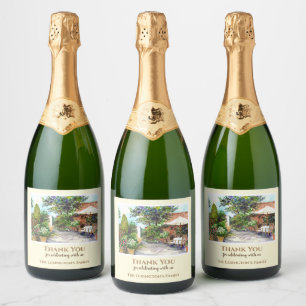 Housewarming Terrace of The Manor House Watercolor Sparkling Wine Label