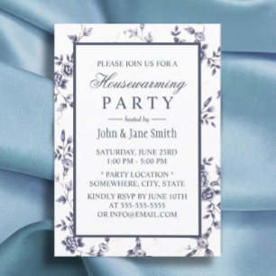 Housewarming Vintage Chinoiserie Blue White Floral Invitation