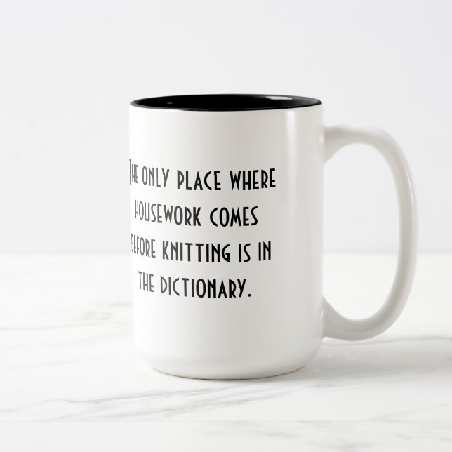 Housework vs. knitting Two-Tone coffee mug (Right)