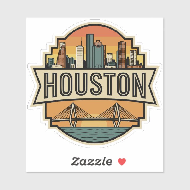 Houston City Texas Skyline Retro Travel Badge  (Sheet)