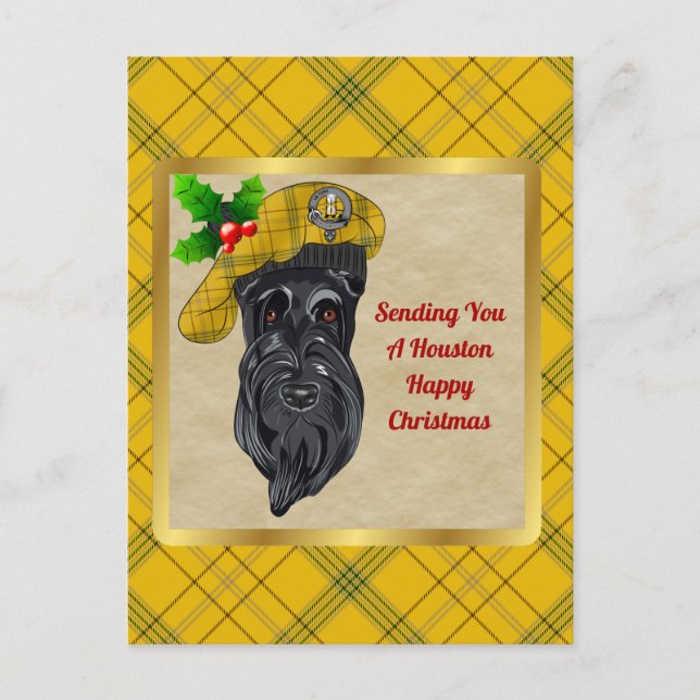 Houston Clan Badge & Tartan Christmas Postcard (Front)