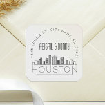 Houston Destination Wedding Square Sticker<br><div class="desc">Save time and make an impression while sending out your wedding invitations. These pre-addressed envelope seal stickers present themselves in an elegant yet modern deco-themed style and feature an illustration of the city of Houston and its unique skyline. The neutral colours are suitable to complement a variety of wedding invitations...</div>