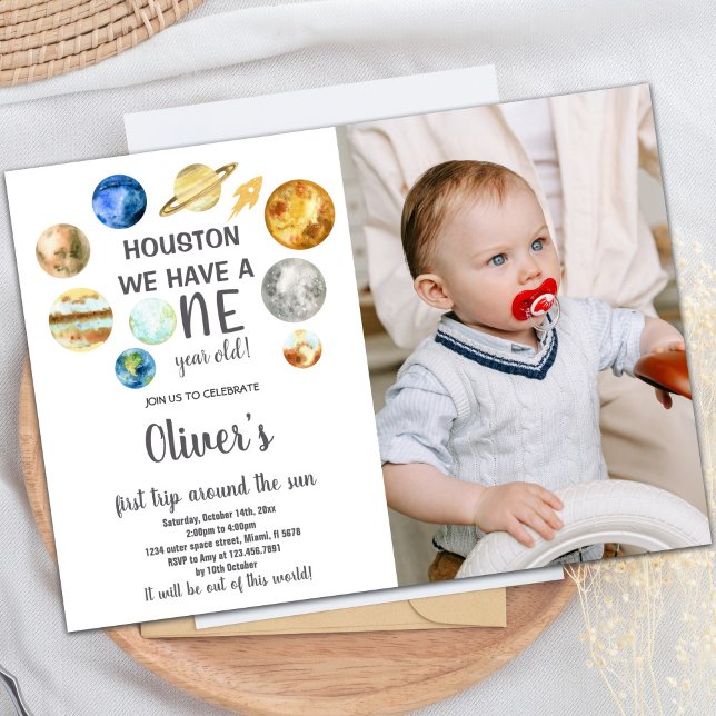 Houston Outer Space Birthday Invitation with Photo (Houston Outer Space Birthday Invitations w photo)