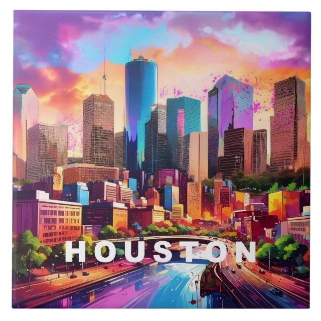 Houston Skyline Art  Tile (Front)