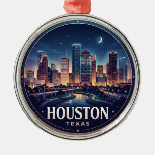 Houston Skyline at Night Texas Metal Tree Decoration