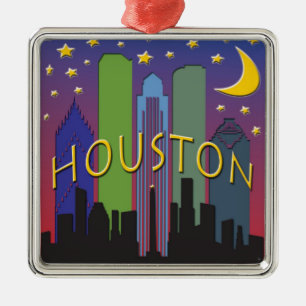 Houston Skyline nightlife Metal Tree Decoration