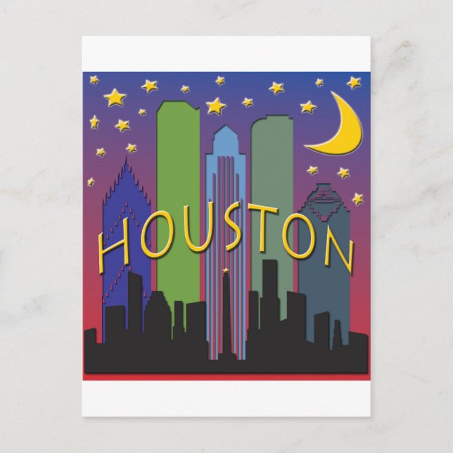 Houston Skyline nightlife Postcard (Front)