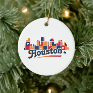 Houston Skyline Patchwork Ceramic Tree Decoration