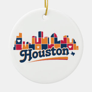 Houston Skyline Patchwork Ceramic Tree Decoration