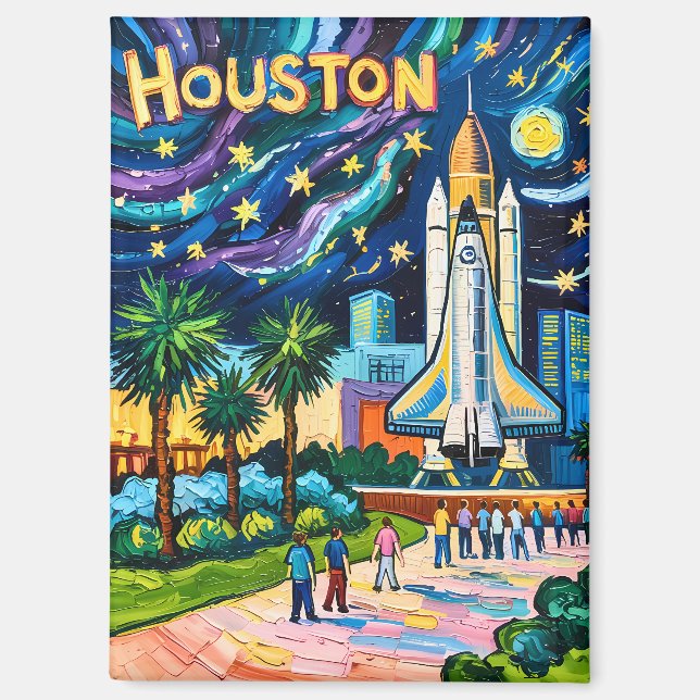 Houston Skyline Space Center Rocket Van Gogh Kids Magnet (Front)