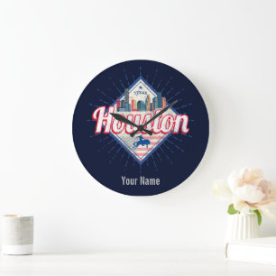 Houston Skyline Texas United States Vintage USA Large Clock