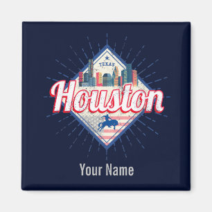 Houston Skyline Texas United States Vintage USA Lu Magnet