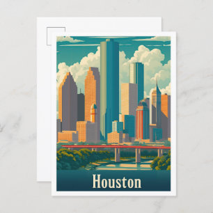 Houston Texas Art Vintage Travel Illustration Postcard