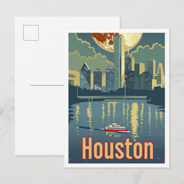 Houston Texas Art Vintage Travel Illustration Postcard (Front/Back)