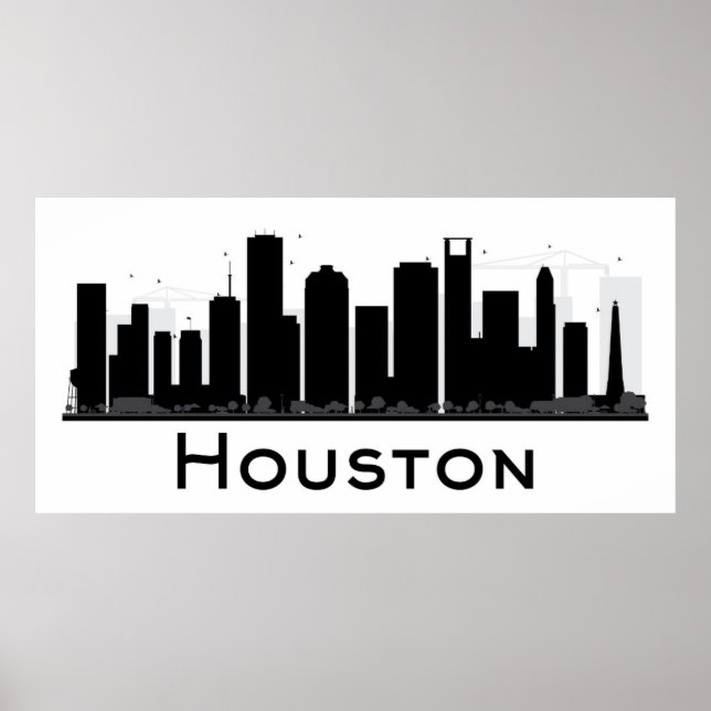 Houston, Texas | Black & White City Skyline Poster (Front)