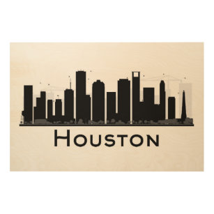 Houston, Texas   Black & White City Skyline Wood Wall Art