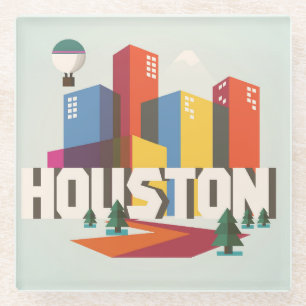 Houston, Texas Cityscape Design Glass Coaster