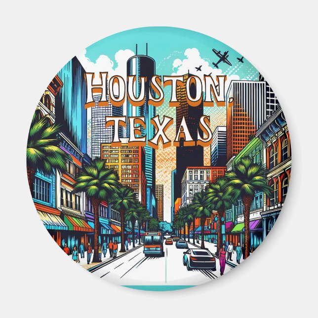 Houston, Texas Downtown City View Abstract Art Magnet (Front)