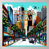 Houston, Texas Downtown City View Abstract Art
