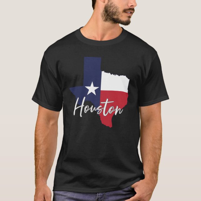 Houston, Texas Flag Map Men's Black T-Shirt (Front)