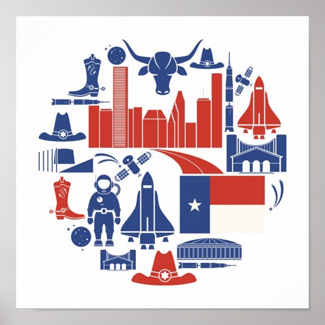 Houston Texas Icons Poster (Front)