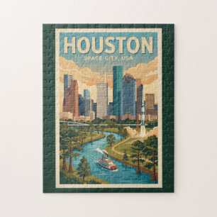 Houston Texas Illustration Travel Art Vintage Jigsaw Puzzle