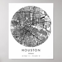Houston Texas Minimal Modern Circle Street Map