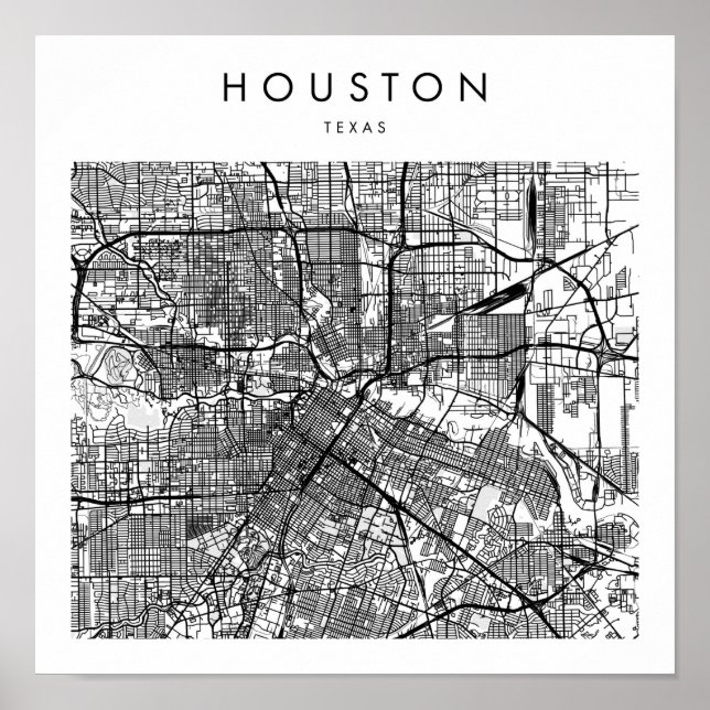 Houston Texas Minimal Modern Street Map Poster (Front)