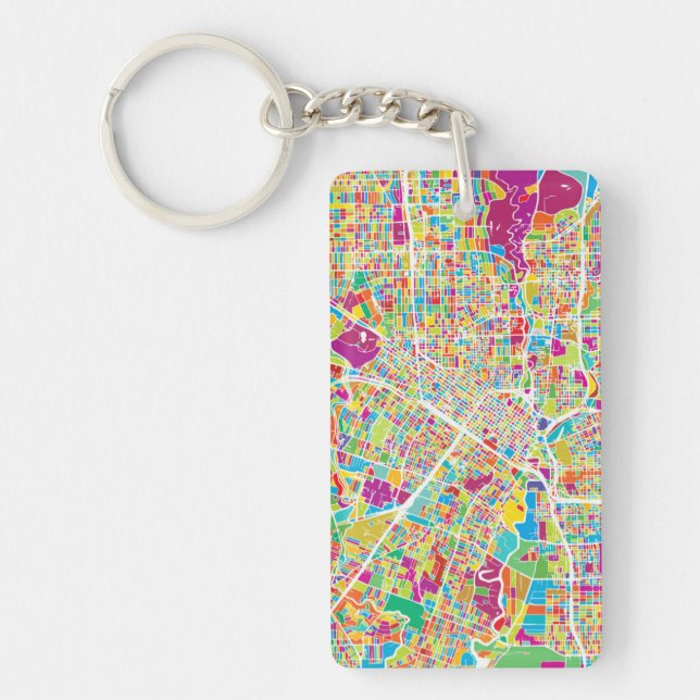 Houston, Texas | Neon Map Key Ring (Front)