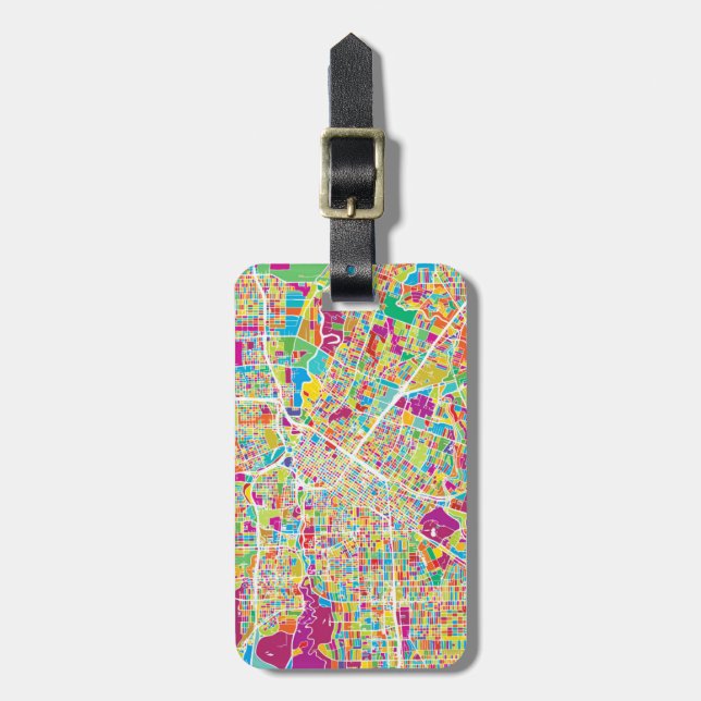 Houston, Texas | Neon Map Luggage Tag (Front Vertical)