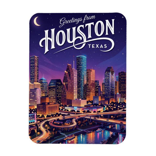 Houston Texas Night Skyline Texas Magnet (Vertical)